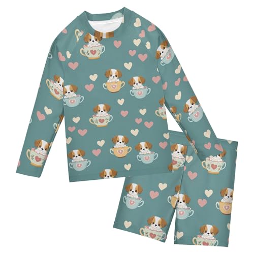 Cute Dog Teacup Baby Boys' Toddler Long Sleeved Rashguard Swim Bathing Suit Set B0404650