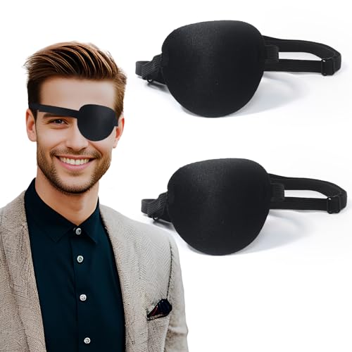 enttgo Eye Patch,2Pcs Eye Patches for Adults,Adjustable Lazy Piratel Eye Patch for Left or Right Eyes, Reusable Eye Cover for Cosplay Pirate Costume