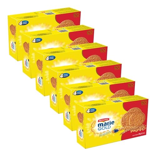Britannia Marie Gold Cookies 21.16oz (600g) - Crispy Tea Time Snack - Delicious Grocery Cookies (Pack of 6)