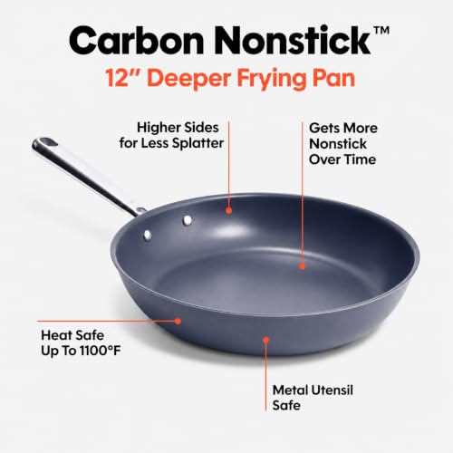 Image of Misen Deeper Carbon Nonstick Skillet - Nitrided Carbon Steel - 12 Inch