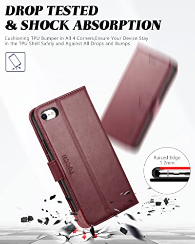 Tucch Case For Iphone Se 2022, Iphone Se 2020/8/7 Wallet Case, Pu Leather Flip Folio Wallet Case With Card Slot, Stand Magnetic Tpu Shockproof Inner Case Compatible With Iphone 7/8/Se2/Se3, Wine Red #TOP5