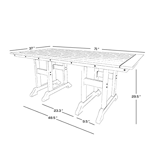 Westintrends Malibu Outdoor Dining Table For 6, All Weather Poly Lumber Adirondack 71" Trestle Long Dining Table With Umbrella Hole, Sand #TOP6
