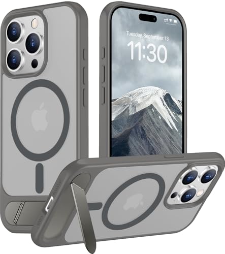 Image of Magnetic Compatible with iPhone 15 Pro Max Case, [Built-in Invisible Kickstand][Compatible with MagSafe] [Military Grade Shockproof] Slim Translucent Matte Phone Case for iPhone 15 Pro Max 6.7 inch