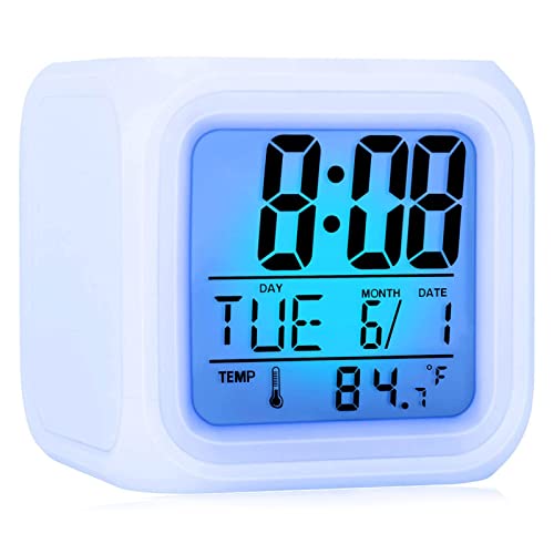 Despertador digital de viaje, despertador LED, 7 colores, despertador con modo de repetición, gran hora, mes, fecha y alarma, funciona con pilas, reloj despertador analógico de viaje silencioso Cover