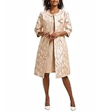 Women's Formal Church Dress Suit with Embossed Embroidery Long Jacket Church Set for Special Occasions or Wedding Parties Beige