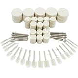 80 Stück Wollfilz Polierscheiben für Dremel Zubehoer Polieren mit 1/8" Schaft Polieraufsätze Wolle Elastische Weiche Polierset Schwabbelscheibe für Rotationswerkzeug für Metall Glas Schmuck