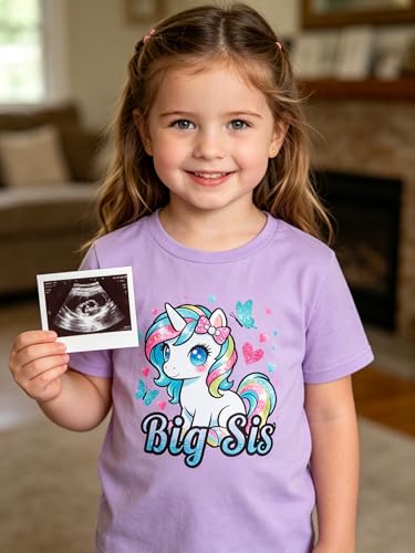 Image of Funnycokid Big Sister Shirts for Girls Pregnancy Announcement Toddler Promoted to T-Shirt 1-7 Years