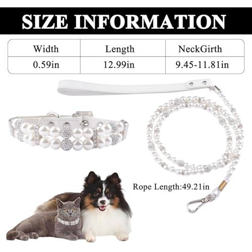 HACRAHO Pearl Hundeleine und Halsband, 2 Stück, für Hunde und Katzen, mit Perlen, verstellbar, mit Strasssteinen für Hunde, Katzen, Welpen