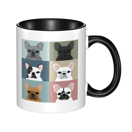 Graziose tazze con bulldog francese, 325 ml, in ceramica bicolore, tazza da tè e caffè, adatta al microonde, perfetta per casa, ufficio e ristoranti