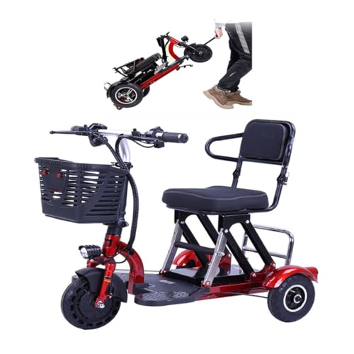 Scooter Disabili a 3 Ruote per Adulti per disabili Pieghevole e Leggero a 3 Ruote Tachimetro a LED Sedile Comodo,20CM