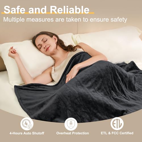 Gintao Electric Heated Blanket Throw,Double Flannel Electric Throw with 3 Heating Levels,ETL&FCC Certified, 4H Auto Off Overheat Protection,Heating Blanket for Home Office,Gifts,50