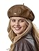 Women French Beret Hat Leather Painter Hat Solid Cabbie Beret Cap Classic Artist Tam Cap Fashion Casual Beret Cap with Adjustable Drawstring Brown