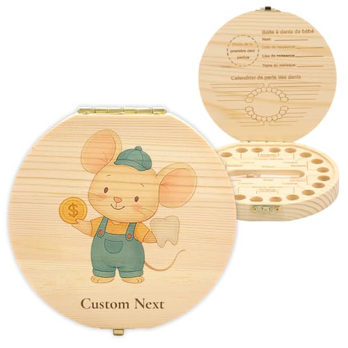 Cajita Dientes Ratoncito Perez,Personalizable con el nombre del niño, Decorada con un Adorable Diseño de Ratoncito con Dientes,Caja Dientes de Leche Niña Niño,Acumulación de Dientes (Departamento)