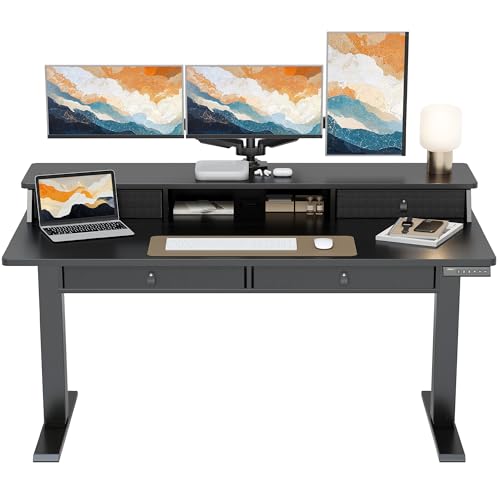 Image of ErGear Electric Standing Desk with 4 Drawers, 55" x 30" Height Adjustable Desk with Storage, C-Clamp Mount Compatible, Computer Home Office Table with Cable Management Tray, Black