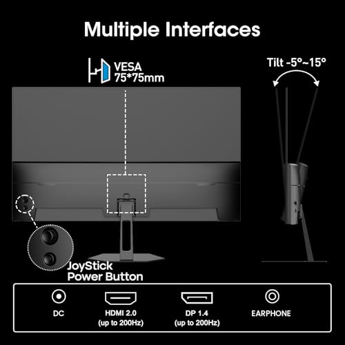 Amzfast 24 Inch Gaming Monitor 200Hz FHD 1080p Computer Monitor, 1ms Adaptive Sync, 3000:1, 129% sRGB, HDR Display, Eye Care, VESA 75x75, Metal Stand, HDMI 2.0 | DP 1.4, AMZG24X1 by Amzfast - Image 8