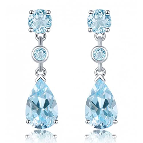 Pendientes de topacio azul natural de 4 quilates en plata para mujer