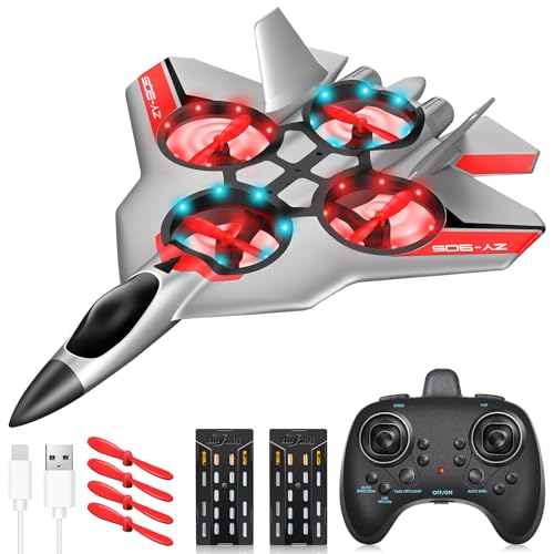 JONRRYIN Avión Teledirigido, 2.4 GHz Aviones de Radiocontrol con Baterías y Estabilizador de Giroscopio de 4 Ejes, Avión RC Juguete con Luz LED para Principiantes Niños Adultos (Silber)