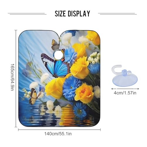 Capa para corte de cabello profesional impermeable con flores azules y amarillas, con cierre ajustable de broche, para peluquería y barbería miniatura 3