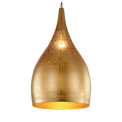 CoolBag, Vintage Chandelier, Turkish Lamp Moroccan Etching Pendant Light, Industrial Porous Arabic Ceiling Light Fixture Pendant Lighting for Kitchen Island Restaurant Hallway Foyer (Gold)