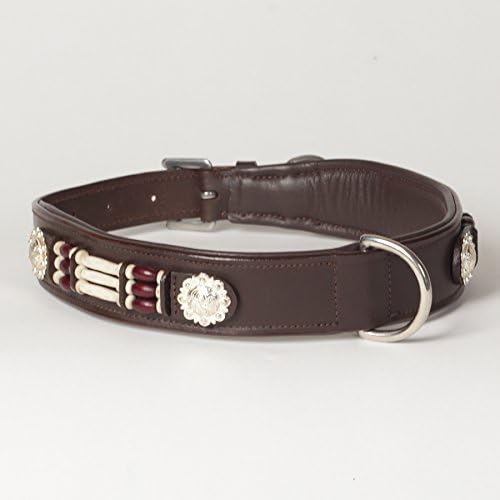 X-Large Genuine Leather Padded Beaded Decorated Dakota Dog Collar, Fits 21" - 25" Neck Size