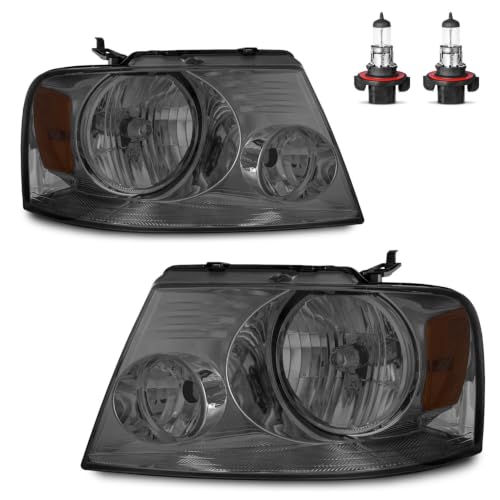 Image of Headlights for 2004-2008 Ford F150 /2006-2008 Lincoln Mark LT | Halogen Headlamp Replacement with High Low Beam Bulbs, Smoke Housing, Driver & Passenger Side