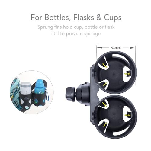 LittleLife Double Buggy And Pushchair Universal Cup Holder Adjustable Bottle Organiser for Stroller Drink and Coffee Cup Holder - Image 4