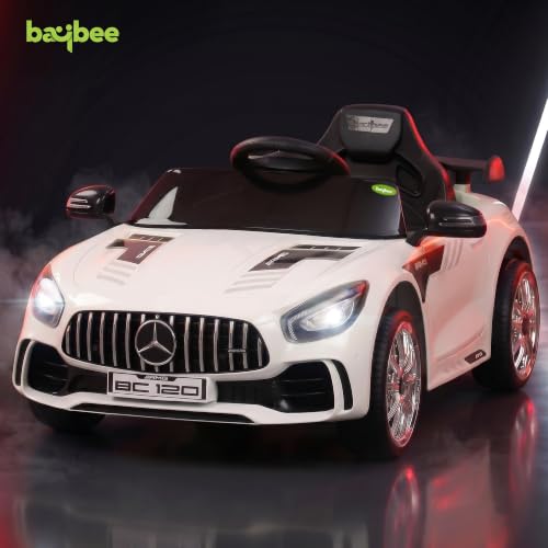 Image of Baybee Spyder Battery Operated Car for Kids | Electric Ride On with Parental Control, LED Lights & Music | Rechargeable Kids Car with Bluetooth & USB | RideOn for Kid 1-5 Years (White)