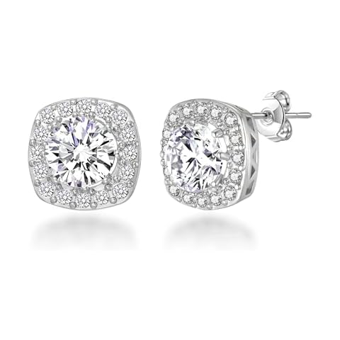 Philip Jones Silver Plated Halo Earrings with Zircondia Crystals Cover