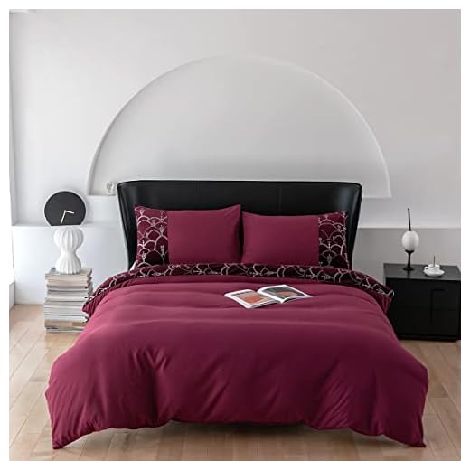 Rotwein-Bettwäsche-Set, Queen-Size-Western-Wendebettwäsche-Sets, ästhetische, einfarbige Bettwäsche, weiche, atmungsaktive Steppdecken-Sets mit 2 Kissenbezügen, Reißverschluss Double the comfort