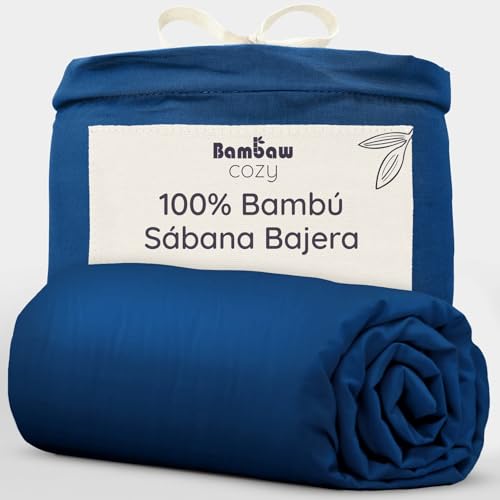 Bambaw Sabana Bajera 160x200 Bambu, Bolsillo de 35 cm, Sábanas de Bambu Antiacaros Cama 160, Sabana Verano e Invierno Térmica y Suave, Ropa de Cama Hypoallergenic, Certificado Oeko-Tex (Azul Marino)