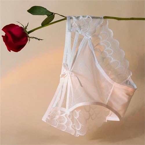 FRINZA Femme Slips Lot de 3 Culottes Taille Basse en Dentelle Sexy for Femme, sous-vêtements Transparents, Ultra-Minces et Respirants(White,L)