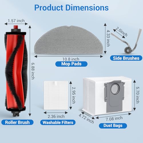 Image of Q7 M5 plus Replacement Parts Accessories for Roborock Q7 M5+, Q7 L5+ Series Robot Vacuum Kit, 2 Main Brush, 6 Hepa Filter, 6 Mop Pads, 6 Side Brush, 6 Dust Bags,1 Screwdriver, 1 Clean Tool