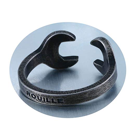 Amody Ringe aus Edelstahl für Herren Schraubenschlüssel Schwarz Punk Rocker Band Ring für Männer Größe 52 (16.6)