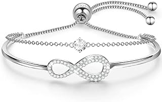 Bracelet for Women,Infinity Bracelet,925 Sterling Silver Bangle Bracelet,Adjustable Layered Bracelet,Crystal Bangle Bracelet,Gifts for Women,Mothers,Gifts for Valentine's Day Anniversary Birthday