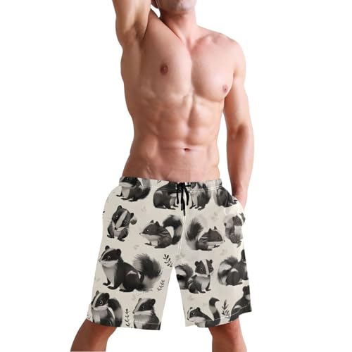 Men's Swim Trunks Quick Dry Swimming Shorts with Pocket Cute Skunk Animals on Cream Swimsuit Trunks4