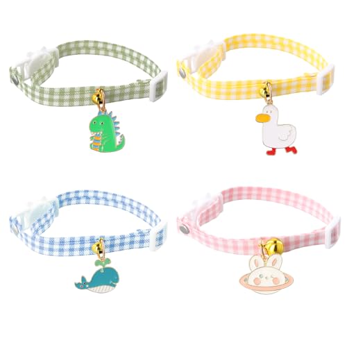 Culinavog 4 Pezzi Collare per Gattini, Collari Regolabili Cuccioli, con Campanellino e Decorazioni Carine, Fibbia Sicura, per Animali Domestici, 17-32cm