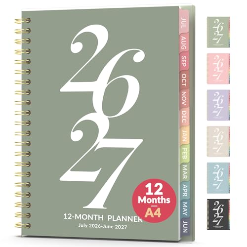 Forvencer Planner 2026-2027, July 2026 - June 2027, 8.5" x 11" Academic Year Monthly and Weekly Calendar Planner with Spiral Bound, Month Tabs, Flexible Cover for School Office (A4, Green)