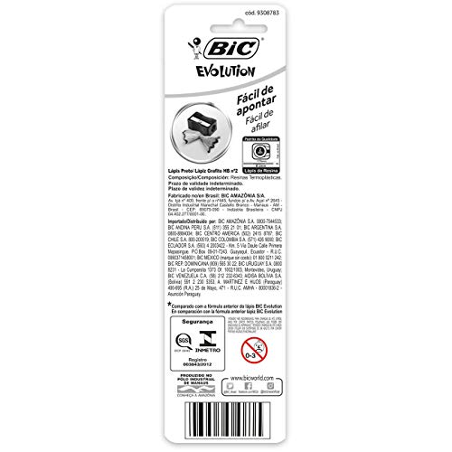Lápis Preto BIC Evolution, Grafite Nº 2HB, Com Borracha, Corpo Verde Hexagonal, Com 4 Unidades, 8459