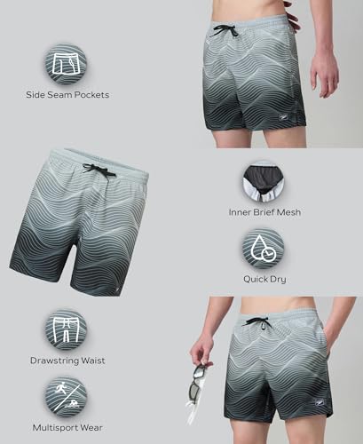 Image of Speedo Men's 4 Way Flex Essential Printed Watershorts with Side Pockets | Water Repellent | Internal Drawcord | Wide Waistband Swimming Trunks