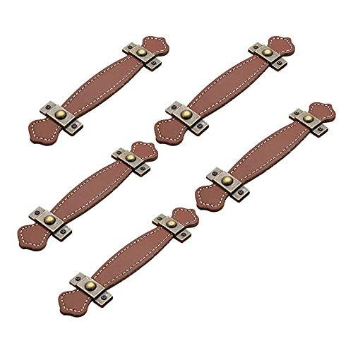 Mgoodoo 5pcs Brown Handle Leather Handle Replacement Handle Leather Drawer Handle Cabinet Pull Strap 6.3", with Mounting Screws