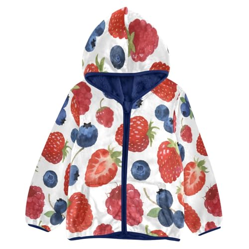 Berry Pattern with Mixed Fruits Toddler Fleece Jacket Girl Boys Hooded Fleece Jacket Coat Warm Outwear Zip-up 3-10T