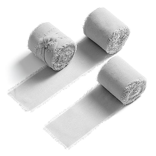 AOKSUNOVA Geschenkband Stoff Hochzeit Chiffonband Schleifenband Breit Stoffband Grau 5cm x 19.2m
