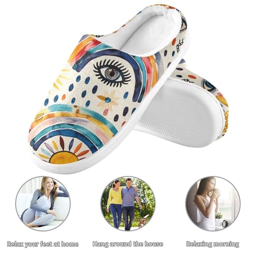JUNZAN Evil Eyes Ball Moon Sun on Rainbows Mens House Cotton Slipper Comfortable Memory Foam Travel Slippers for Indoor Funny Presents 6-73