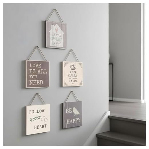 levandeo Wandbilder 5er Set B x H: 20x20cm Holzrahmen Shabby Chic Vintage Deko Sprüche Schilder Kordel