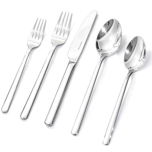 Image of KINGSTONE 40 Piece Silverware Set, Flatware Set for 8, 18 /10 Stainless Steel Cutlery Set Mirror Polished Modern Design Dishwasher Safe