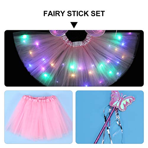 PretyzOOM vestido tutu brilhante com luzes de LED, asas de anjo borboleta, conjunto de fantasia de f