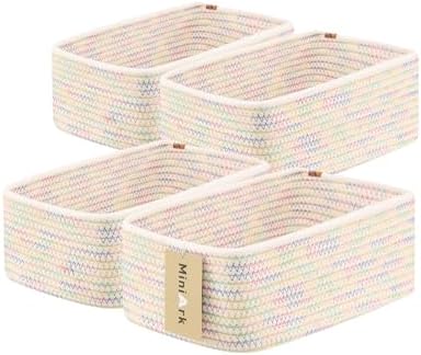 Small Storage Baskets for Organizing | Closet Organizer Bins | Shelf Toy Basket | Woven Rope Baskets | Cube Decorative Box | Shallow Basket | 11.5x7.5x4.7” | 4 Packs Rainbow