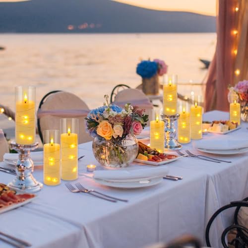 Image of 24 Pack Acrylic Flameless Candles,with Embedded Star String, Battery Operated Candles Flickering LED Pillar Candles with Remote Control and Timer, Ideal for Indoor /Outdoor Decor,Wedding,BBQ and Gift.