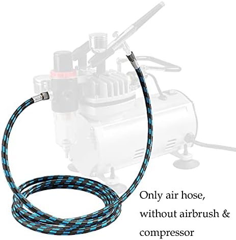 SAGUD Airbrush Hose 6 Foot 1.8 m Nylon Braided Air Hose with 1/8" Size On Both End and Adapter 1/8" Male to 1/4" Female for Most Airbrush Kit