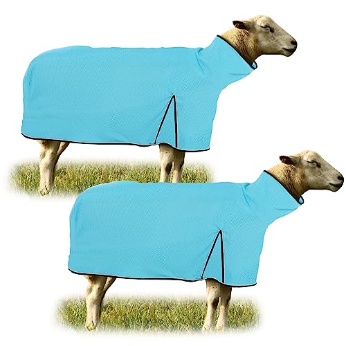 Image of Silkfly 2 Pcs Sheep Blanket Mesh Medium Goat Blanket with Mesh Butt and Adjustable Belly Strap Fits Lambs 110-140 Lbs for Show Lambs, Offers Effective Protection from Fly Bites (Blue)